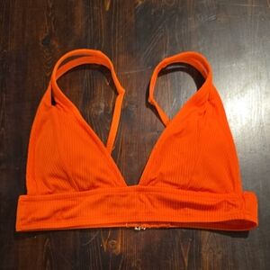 Shade & Shore Neon Orange Ribbed Bralette Bikini Top - Size S